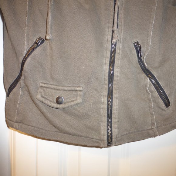 H&M DIVIDED olive moto style zip up hoodie with side pockets - Picture 6 of 10